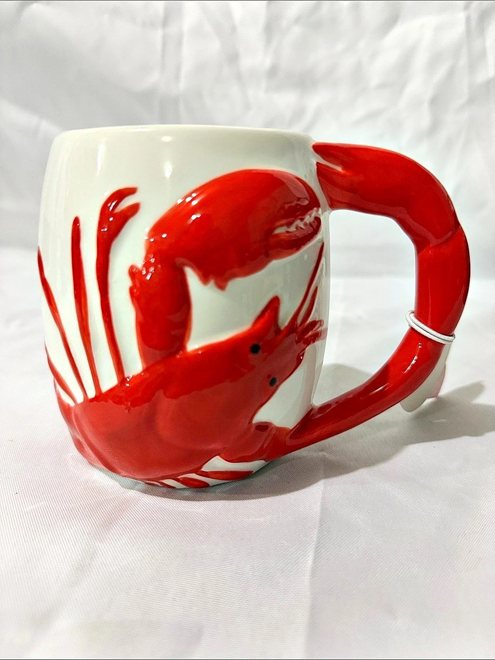 Sunday Morning Ceramics Lobster Mug in White & Red